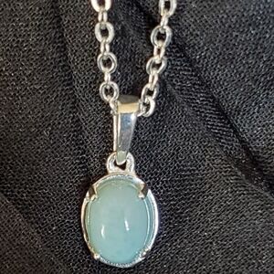 Platinum Over Sterling Silver Oval Larimar Necklace 18in